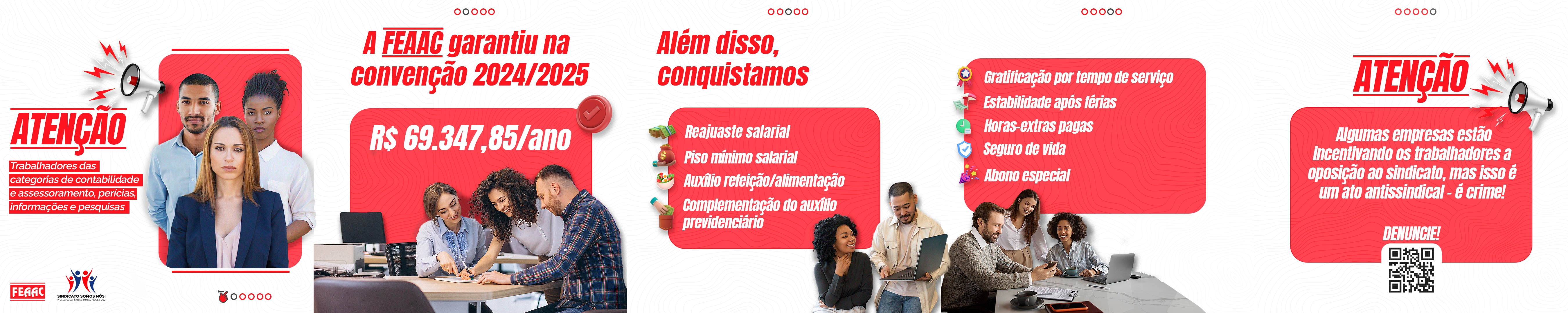 Carrossel informativo de campanha sindical FEAAC