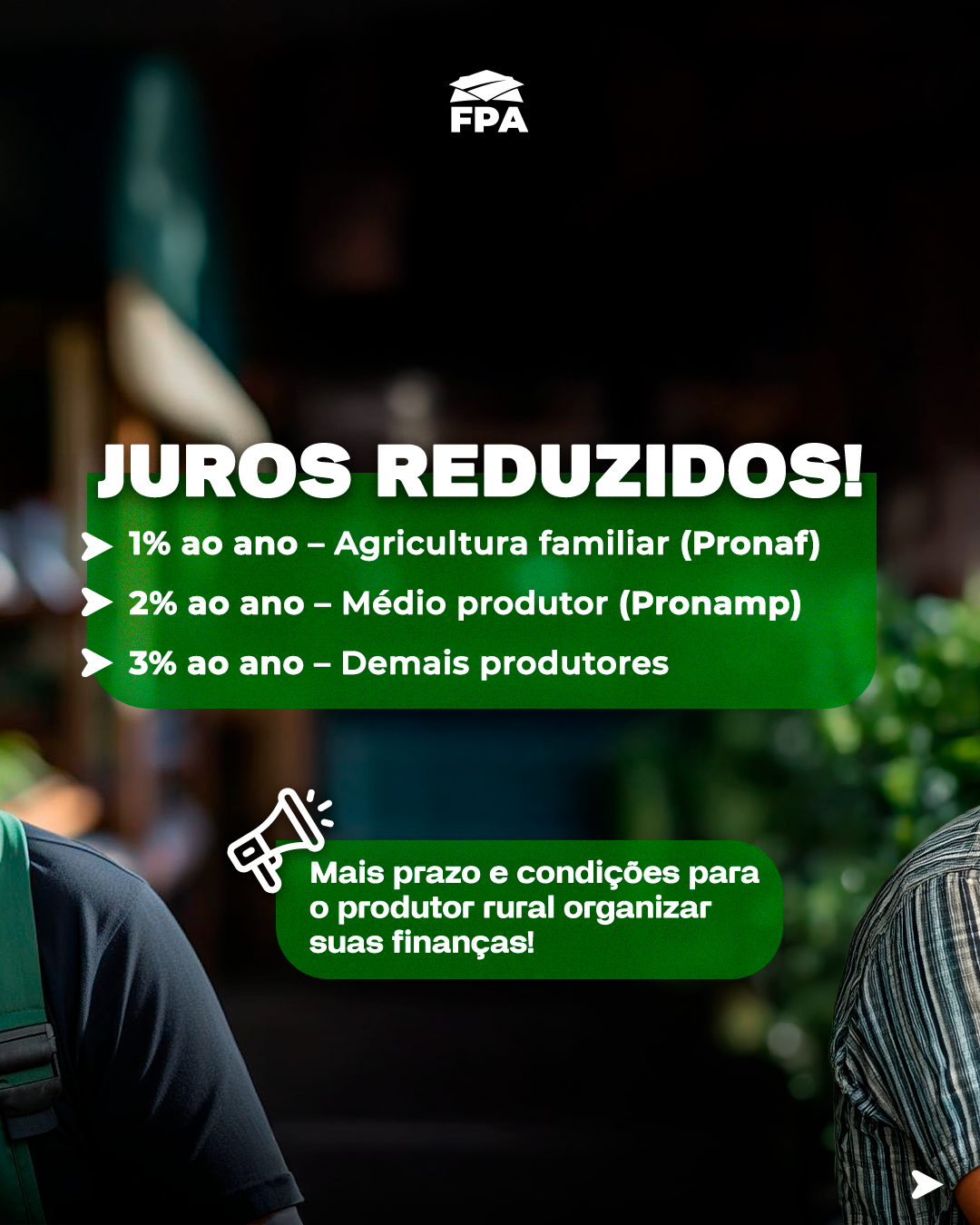 Slide 2 do carrossel Alivio Financeiro para o Agro FPA