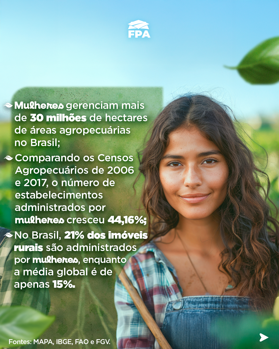 Slide 3 do carrossel Dia Internacional da Mulher no Agro FPA