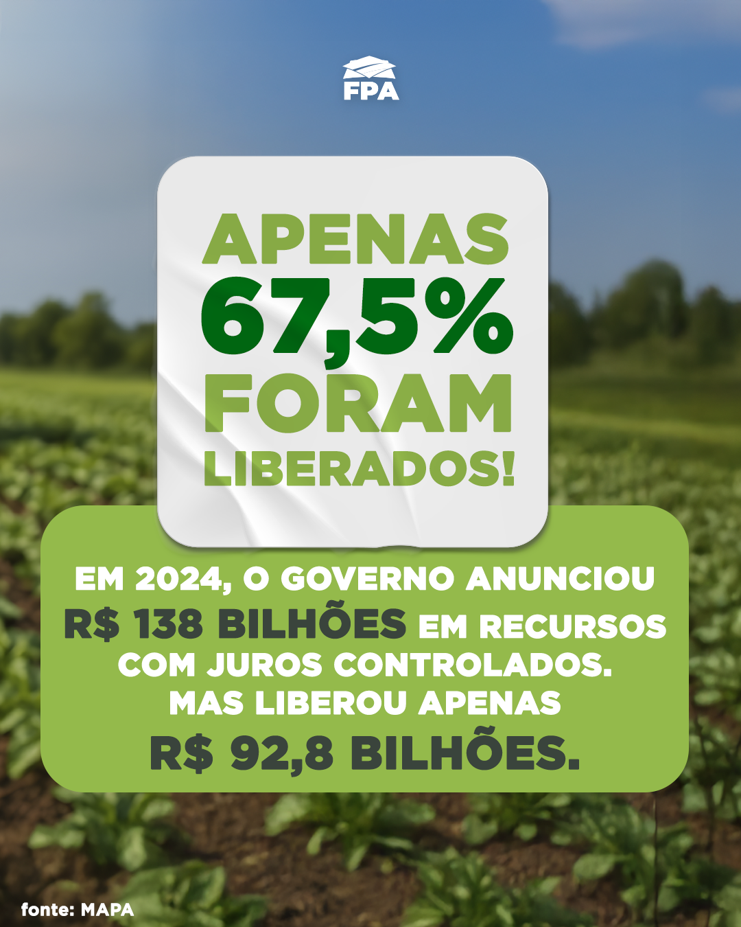 Slide 4 do carrossel Plano Safra e Recursos para o Agro FPA