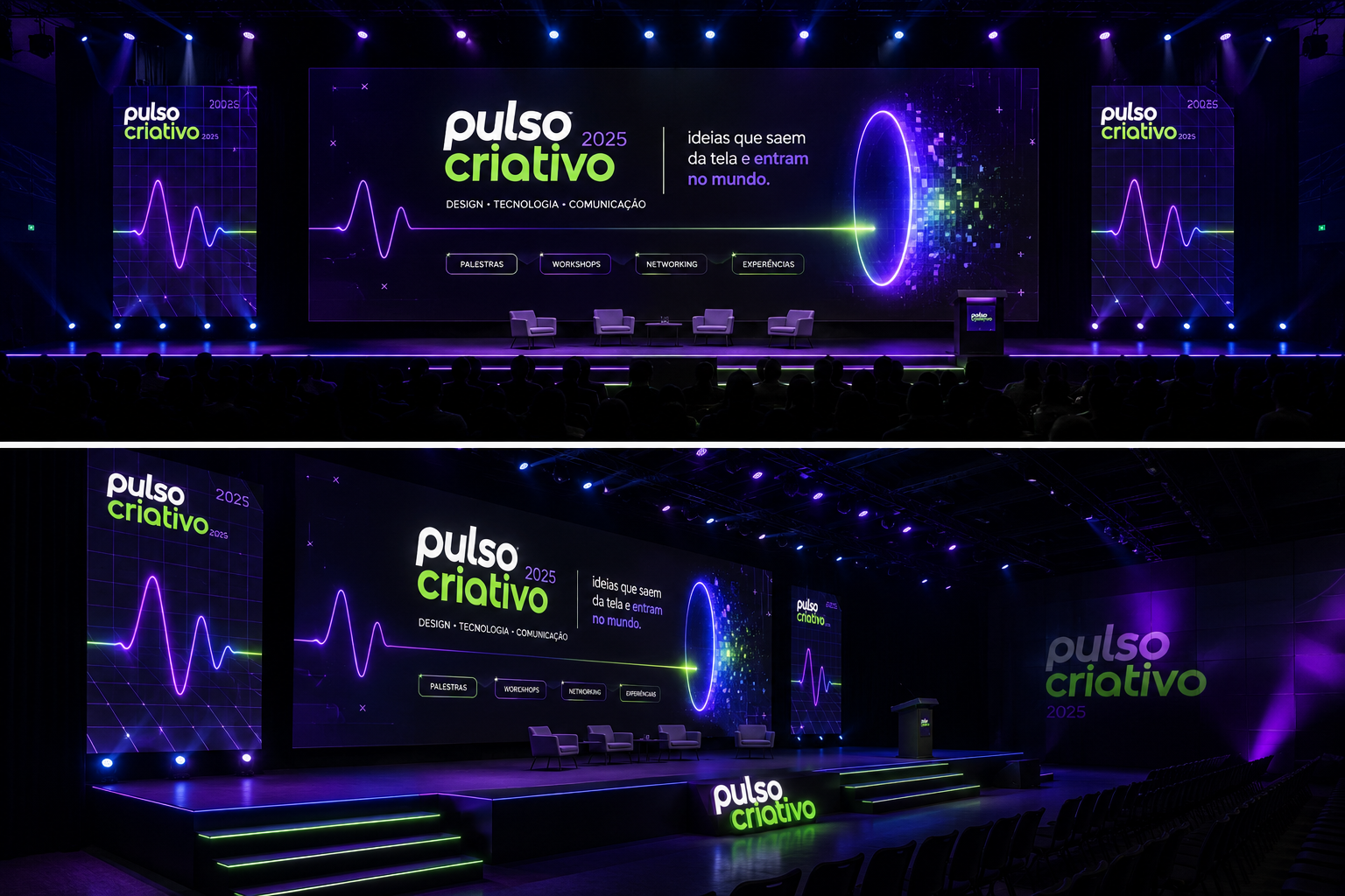 Aplicação dos telões do Pulso Criativo no palco