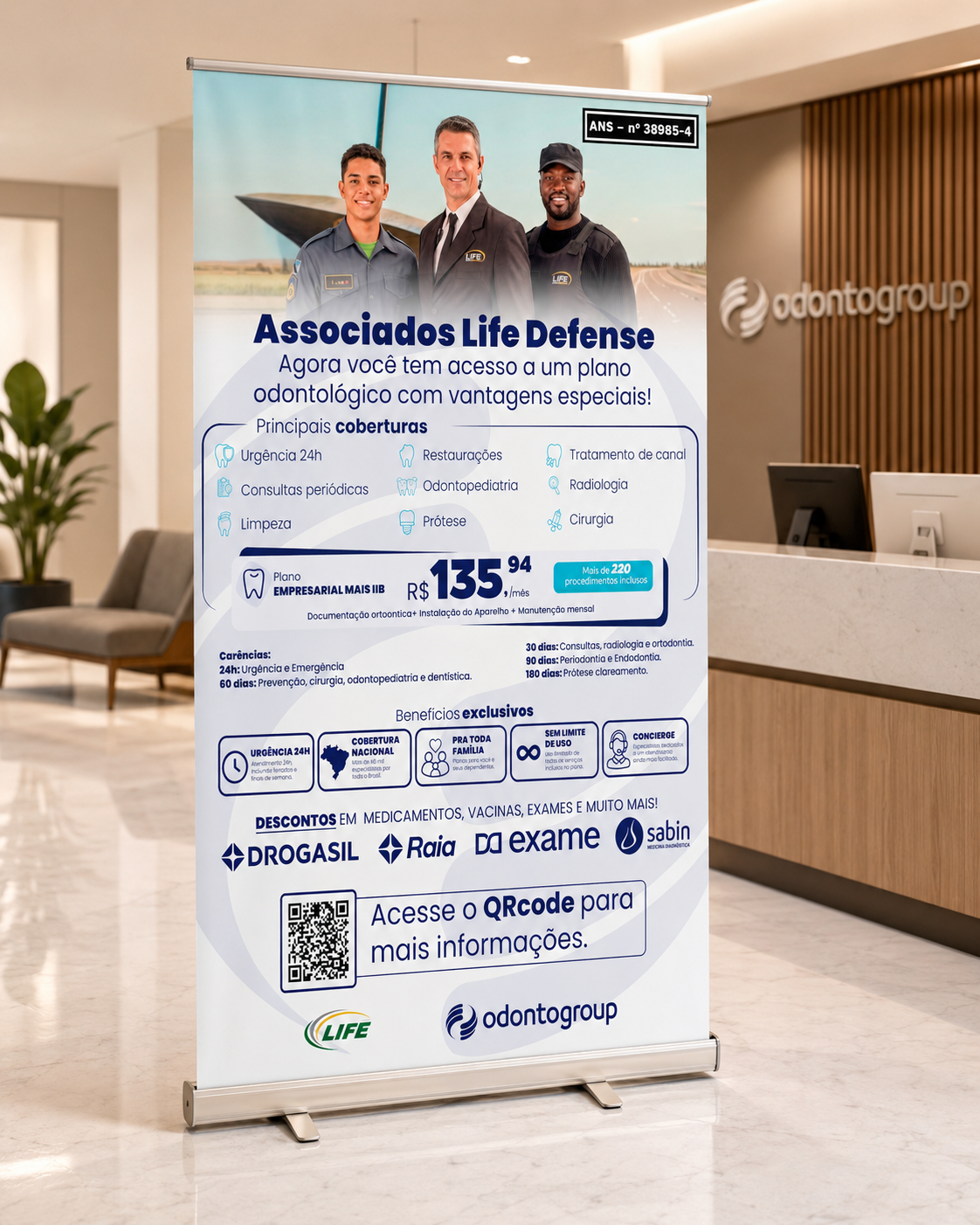 Poster promocional Odontogroup para associados Life Defense